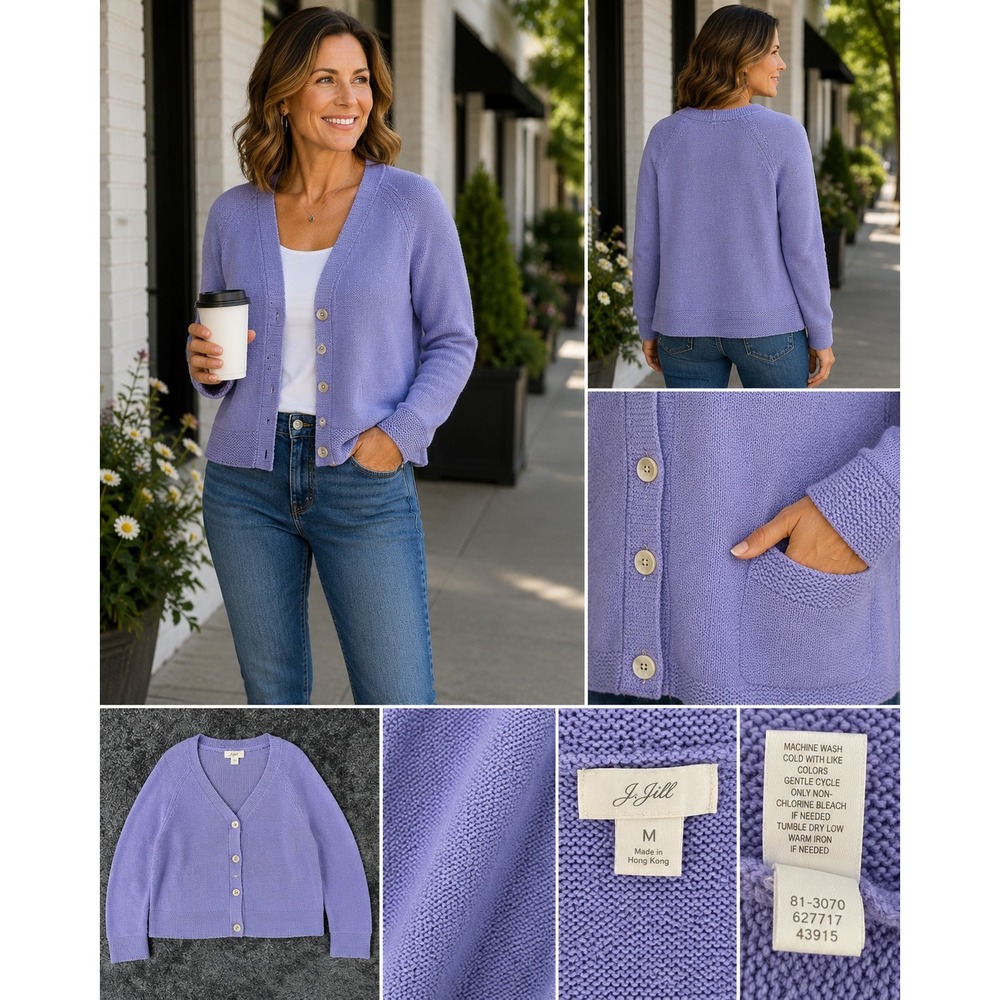 J. Jill Lilac Lavender V-Neck Button Cardigan